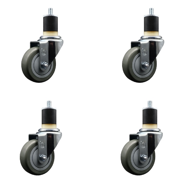 Service Caster 3.5'' SS Gray Poly Wheel Swivel 1-7/8'' Expanding Stem Caster Set, 4PK SCC-SSEX20S3514-PPUB-178-4 - main